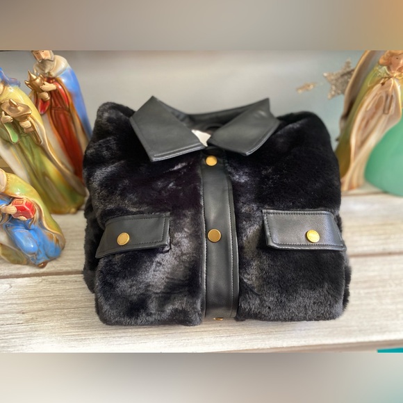Rebecca Minkoff Faux Leather Trim Faux Fur Jacket ✨ Size Medium | black - Picture 13 of 15